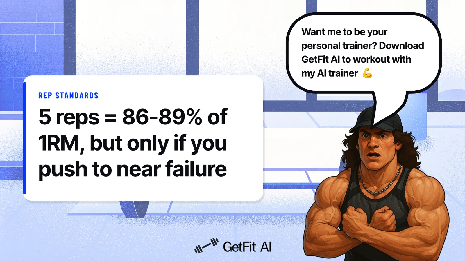 Sam Sulek stands beside a card reading '5 reps = 86-89% of 1RM, but only if you push to near failure' on a chalk-dusted deadlift platform