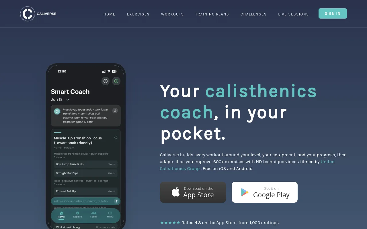 Best Calisthenics Workout App - caliverse clean ui equipment