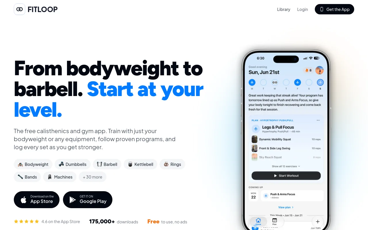 Best Calisthenics Workout App - fitloop free zero ads