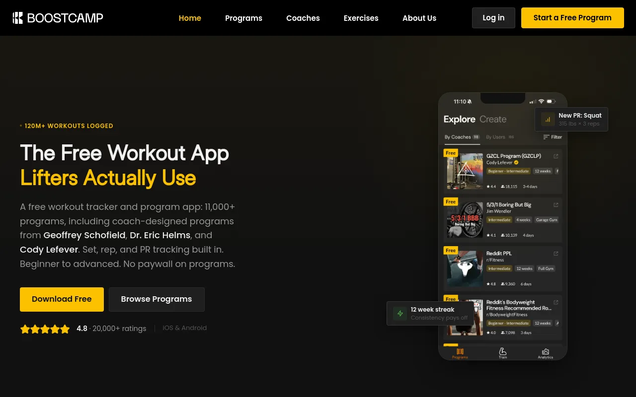 best fitness apps - boostcamp structured plans designed